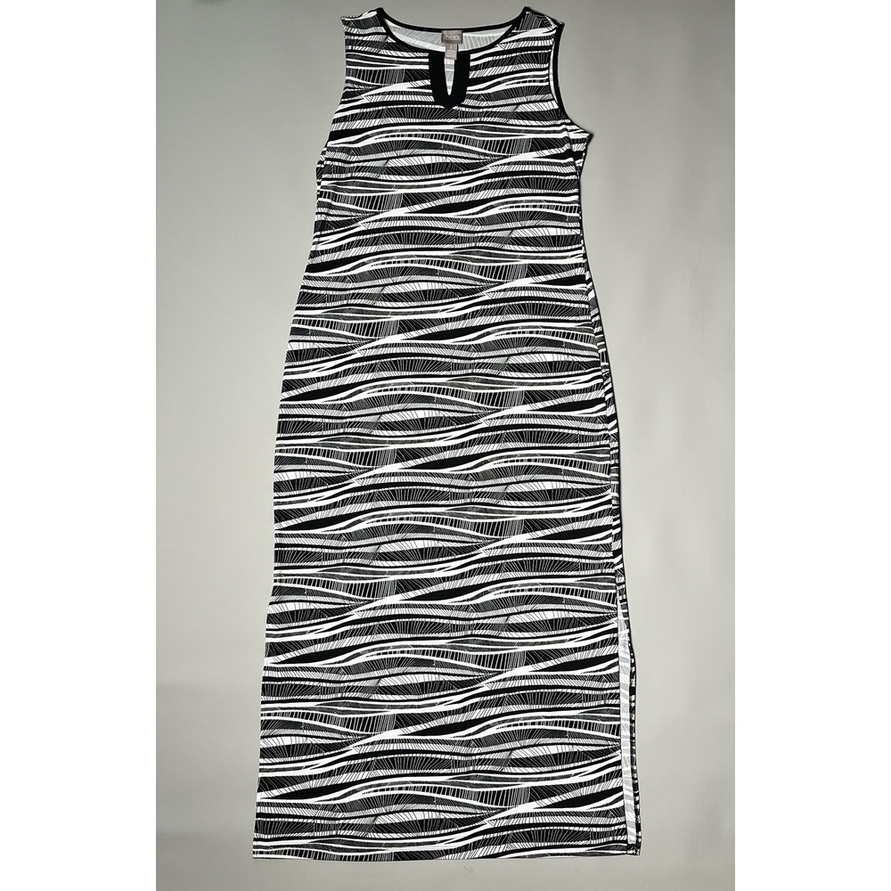 Chico's Women's Sheath Dress Midi Abstract V-Neck‎ Knit Dressy or Casual